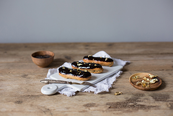 Chocolate eclair, choux pastry with pastry cream